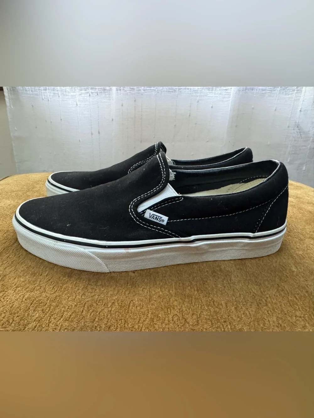 Vans Black Canvas Slip-On Loafers with White Sole